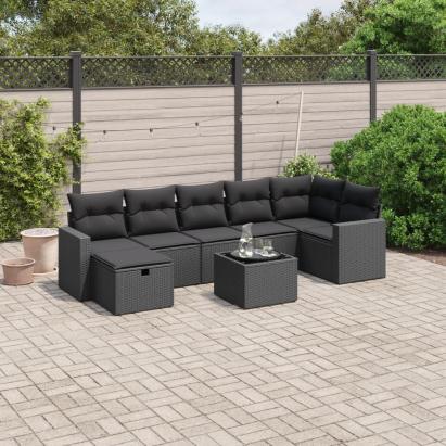 Set mobilier de grădină cu perne, 8 piese, negru, poliratan GartenMobel Dekor