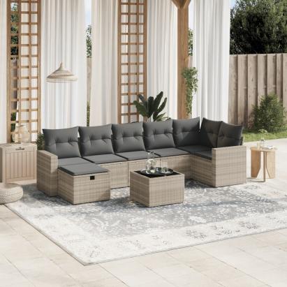 Set mobilier de grădină cu perne, 8 piese gri deschis poliratan GartenMobel Dekor
