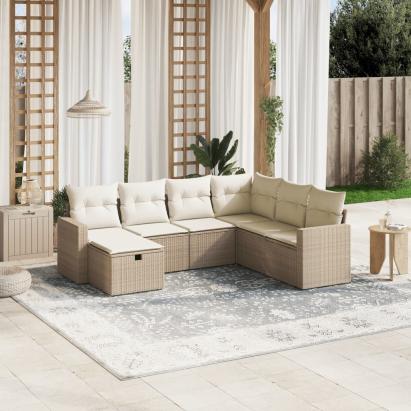 Set canapele de grădină, 7 piese, cu perne, bej, poliratan GartenMobel Dekor