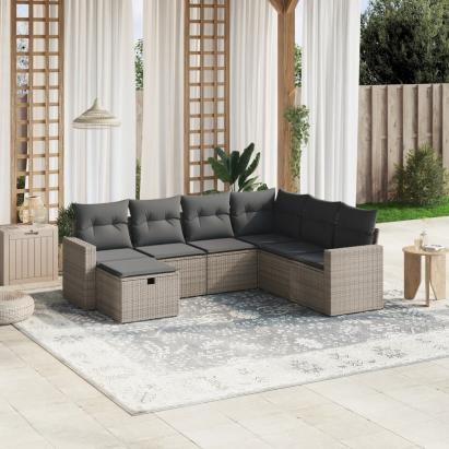 Set canapele de grădină, 7 piese, cu perne, gri, poliratan GartenMobel Dekor