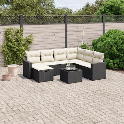 Set mobilier de grădină cu perne, 8 piese, negru, poliratan GartenMobel Dekor