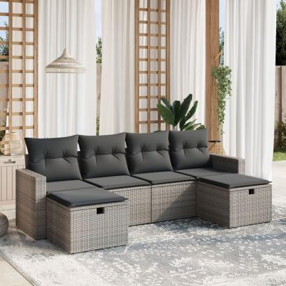 Set mobilier grădină cu perne, 6 piese, gri, poliratan GartenMobel Dekor