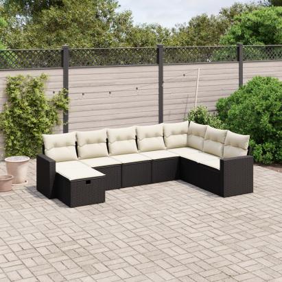 Set mobilier de grădină cu perne, 8 piese, negru, poliratan GartenMobel Dekor