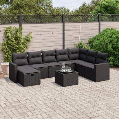 Set mobilier de grădină cu perne, 9 piese, negru, poliratan GartenMobel Dekor
