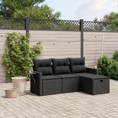 Set mobilier de grădină cu perne, 4 piese, negru, poliratan GartenMobel Dekor
