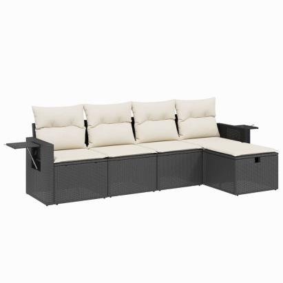 Set mobilier de grădină cu perne, 5 piese, negru, poliratan GartenMobel Dekor