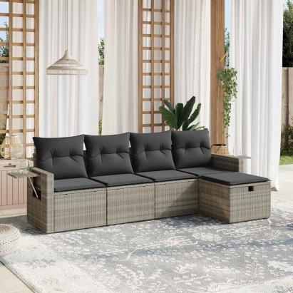 Set canapele de grădină cu perne, 5 piese gri deschis poliratan GartenMobel Dekor