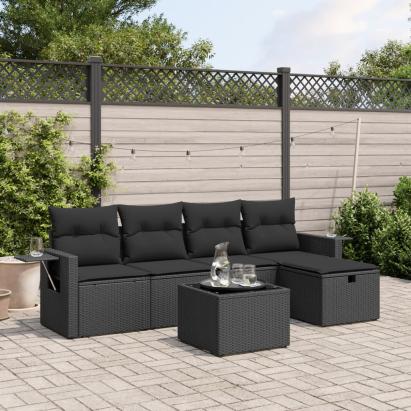 Set mobilier de grădină cu perne, 6 piese, negru, poliratan GartenMobel Dekor