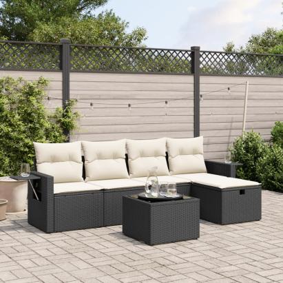 Set mobilier de grădină cu perne, 6 piese, negru, poliratan GartenMobel Dekor