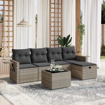 Set canapele de grădină cu perne, 6 piese gri deschis poliratan GartenMobel Dekor