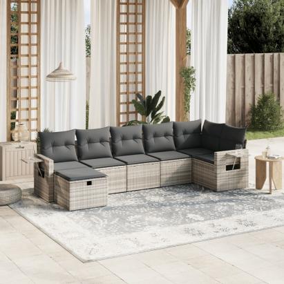 Set canapele de grădină cu perne, 7piese gri deschis poliratan GartenMobel Dekor