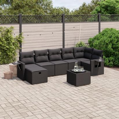 Set mobilier de grădină cu perne, 8 piese, negru, poliratan GartenMobel Dekor