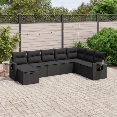 Set mobilier de grădină cu perne, 8 piese, negru, poliratan GartenMobel Dekor
