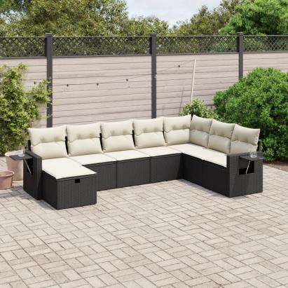 Set mobilier de grădină cu perne, 8 piese, negru, poliratan GartenMobel Dekor