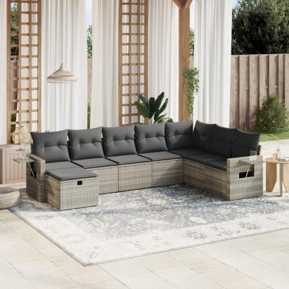 Set mobilier de grădină cu perne, 8 piese gri deschis poliratan GartenMobel Dekor