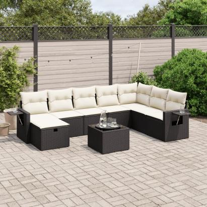 Set mobilier de grădină cu perne, 9 piese, negru, poliratan GartenMobel Dekor