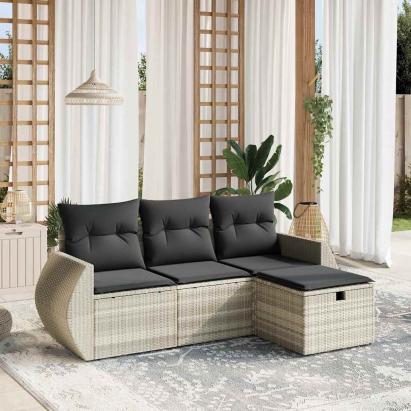 Set canapea de grădină cu perne, 4 piese, gri deschis poliratan GartenMobel Dekor