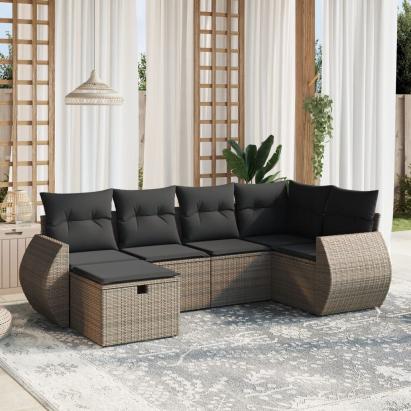 Set mobilier grădină cu perne, 6 piese, gri, poliratan GartenMobel Dekor