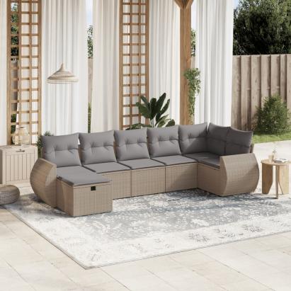 Set canapele de grădină, 7 piese, cu perne, bej, poliratan GartenMobel Dekor