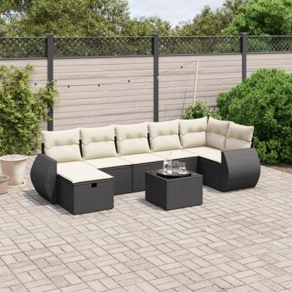 Set mobilier de grădină cu perne, 8 piese, negru, poliratan GartenMobel Dekor