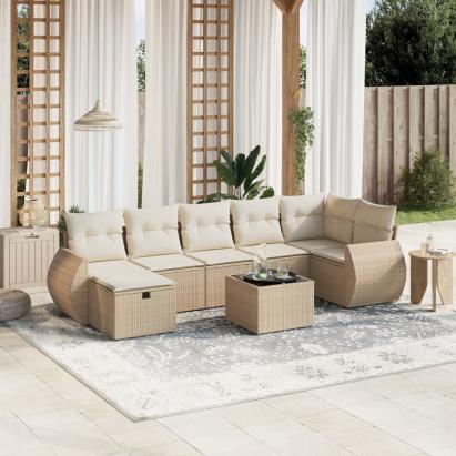 Set canapele de grădină, 8 piese, cu perne, bej, poliratan GartenMobel Dekor