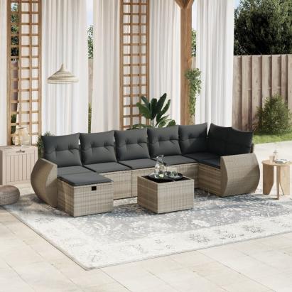 Set mobilier de grădină cu perne, 8 piese gri deschis poliratan GartenMobel Dekor