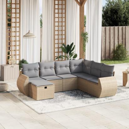 Set canapele de grădină, 7 piese, cu perne, bej, poliratan GartenMobel Dekor
