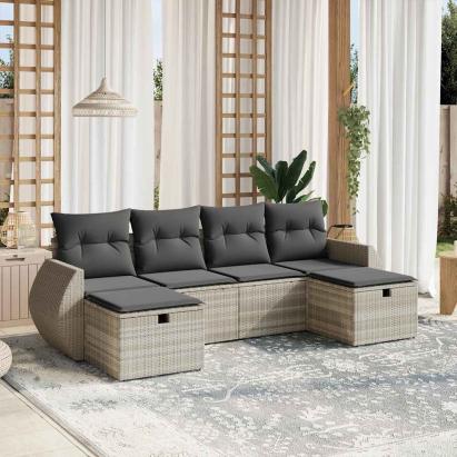 Set canapele de grădină cu perne, 6 piese gri deschis poliratan GartenMobel Dekor