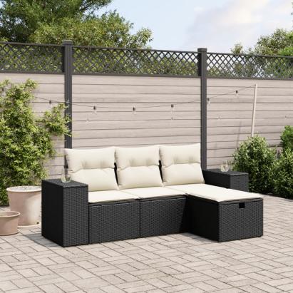 Set mobilier de grădină cu perne, 4 piese, negru, poliratan GartenMobel Dekor