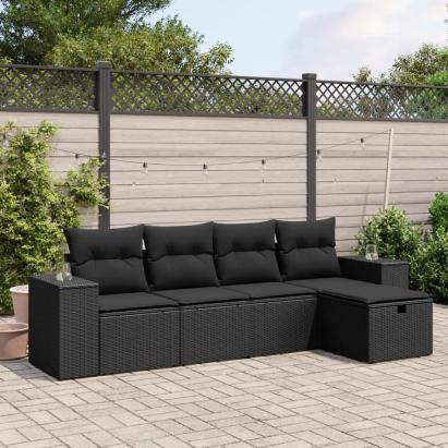 Set mobilier de grădină cu perne, 5 piese, negru, poliratan GartenMobel Dekor