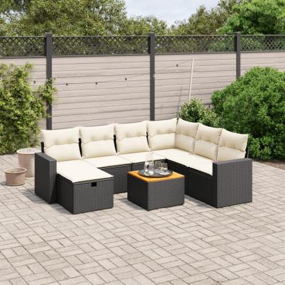 Set mobilier de grădină cu perne, 8 piese, negru, poliratan GartenMobel Dekor
