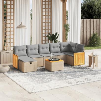 Set canapele de grădină, 8 piese, cu perne, bej, poliratan GartenMobel Dekor