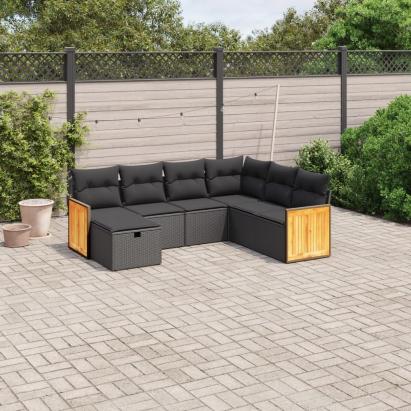 Set canapele de grădină cu perne, 7 piese, negru, poliratan GartenMobel Dekor