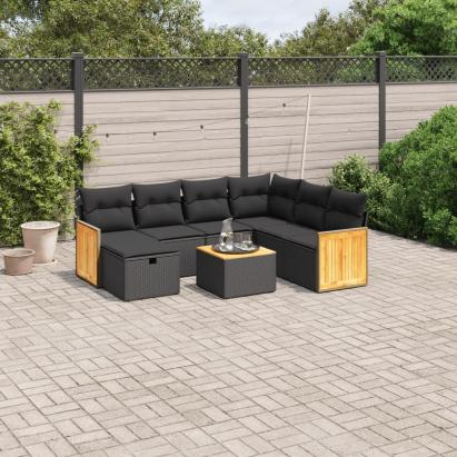 Set mobilier de grădină cu perne, 8 piese, negru, poliratan GartenMobel Dekor