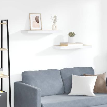 Rafturi perete suspendate 2 buc. alb/stejar 60x23,5x3,8 cm MDF GartenMobel Dekor