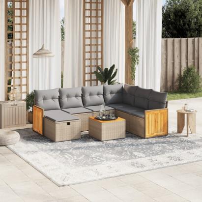 Set canapele de grădină, 8 piese, cu perne, bej, poliratan GartenMobel Dekor