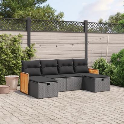 Set mobilier de grădină cu perne, 6 piese, negru, poliratan GartenMobel Dekor