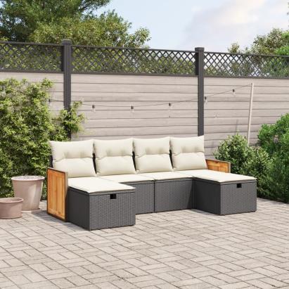 Set mobilier de grădină cu perne, 6 piese, negru, poliratan GartenMobel Dekor