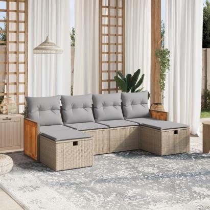 Set canapele de grădină, 6 piese, cu perne, bej, poliratan GartenMobel Dekor