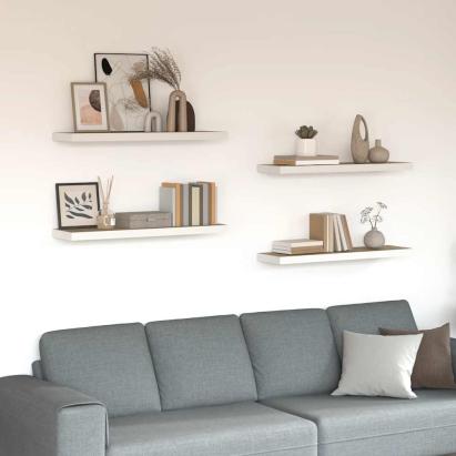 Rafturi perete suspendate 4 buc. stejar/alb 80x23,5x3,8 cm, MDF GartenMobel Dekor