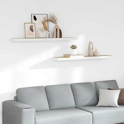 Rafturi perete suspendate 2 buc. stejar/alb 120x23,5x3,8 cm MDF GartenMobel Dekor