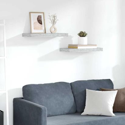 Rafturi de perete suspendate 2 buc. gri beton 50x23x3,8 cm MDF GartenMobel Dekor