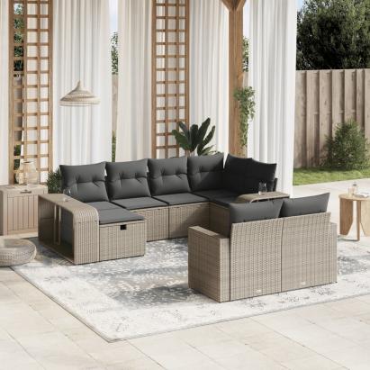 Set canapele de grădină cu perne 10 piese gri deschis poliratan GartenMobel Dekor