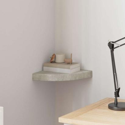 Raft de colț de perete, gri beton, 25x25x3,8 cm, MDF GartenMobel Dekor