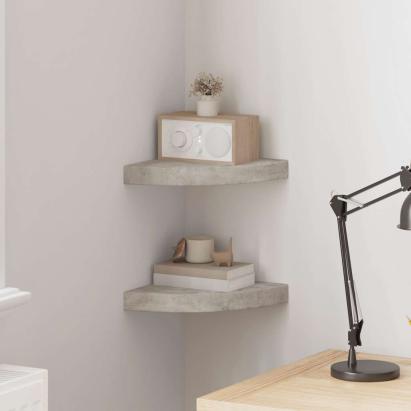 Rafturi de colț de perete, 2 buc., gri beton, 25x25x3,8 cm, MDF GartenMobel Dekor