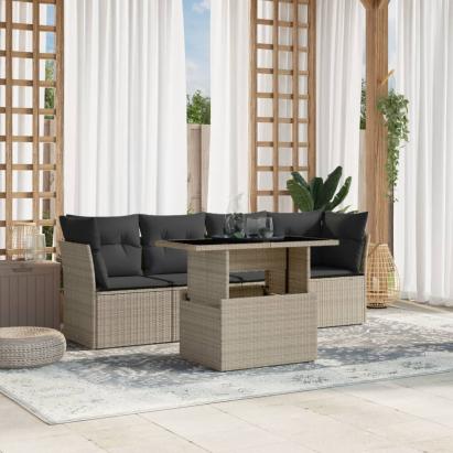 Set canapele de grădină cu perne, 5 piese gri deschis poliratan GartenMobel Dekor