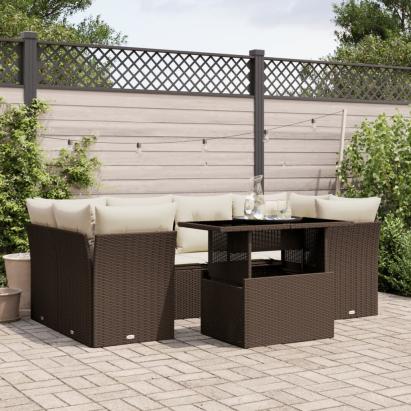 Set canapele de grădină cu perne, 7 piese, maro, poliratan GartenMobel Dekor