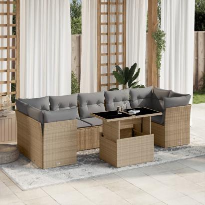 Set canapele de grădină, 8 piese, cu perne, bej, poliratan GartenMobel Dekor