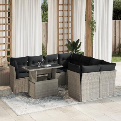 Set canapele de grădină cu perne, 9 piese gri deschis poliratan GartenMobel Dekor