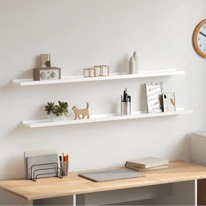 Rafturi de perete, 2 buc., alb extralucios, 115x9x3 cm GartenMobel Dekor